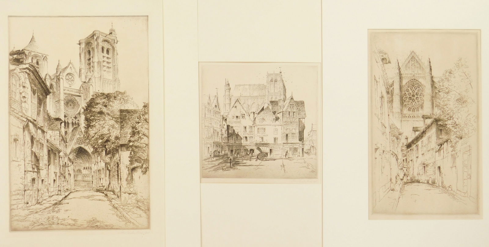 3 John Taylor Arms (American, 1887-1953) etchings: Rose Window, Beauvais; Abbeville & Bourges 3 etchings, 1925, all signed and dated in pencil, various sizes Provenance: Private collection- Portland, OR