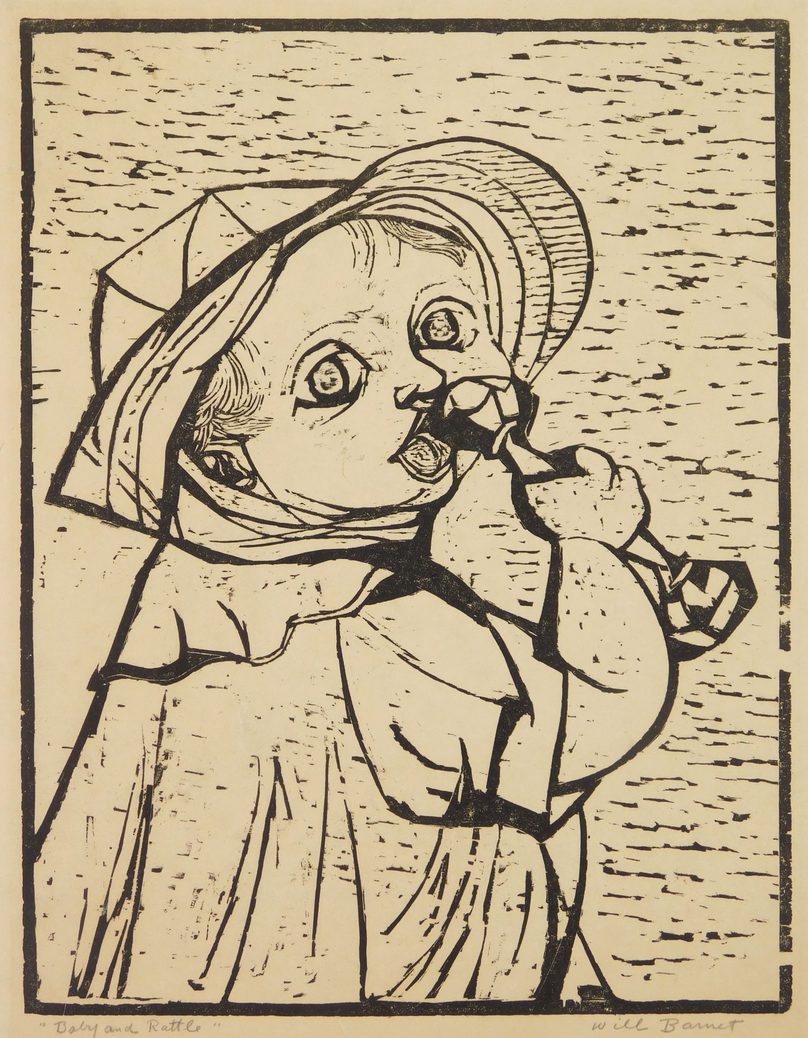 Will Barnet (American, 1911-2012) woodcut: Baby and Rattle woodcut, 1939, signed and titled in pencil. 13 x 10'' Szoke 67