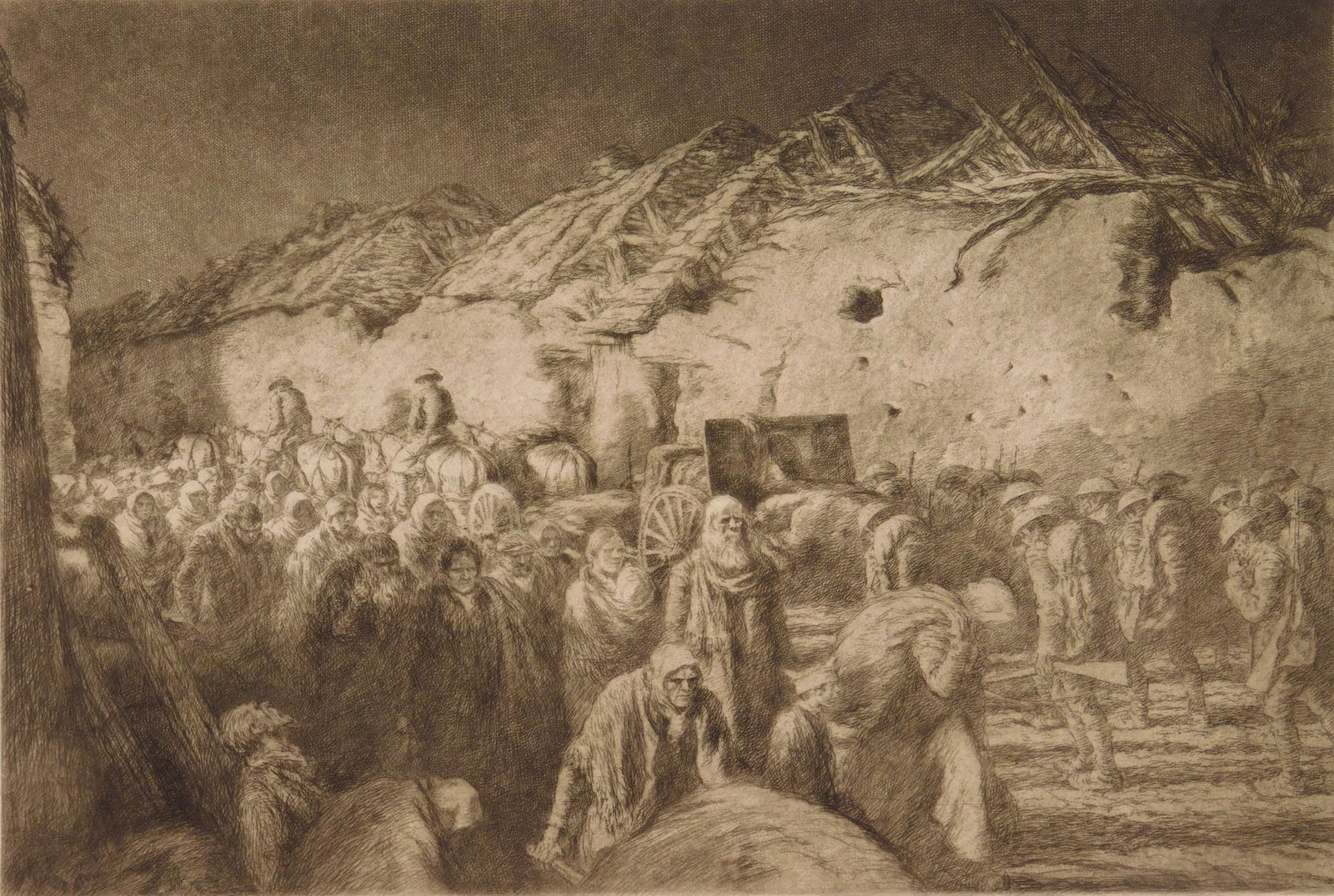 Kerr Eby (American, 1890-1946) etching: Refugees etching and sandpaper ground, 1933, both signed and annotated Final Trial in pencil. 9 15/16 x 14 13/16'' Literature: Giardina 180 Provenance: Private collec