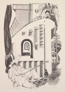 Prentiss Taylor (American, 1907-1991) lithograph: Myself as Mezzotin lithograph, 1936, signed dated, titled and annotated 40/prints in pencil. 12 3/4 x 8 1/2" Literature: Rose & Quiroz 46 Provenance: Private collection- C