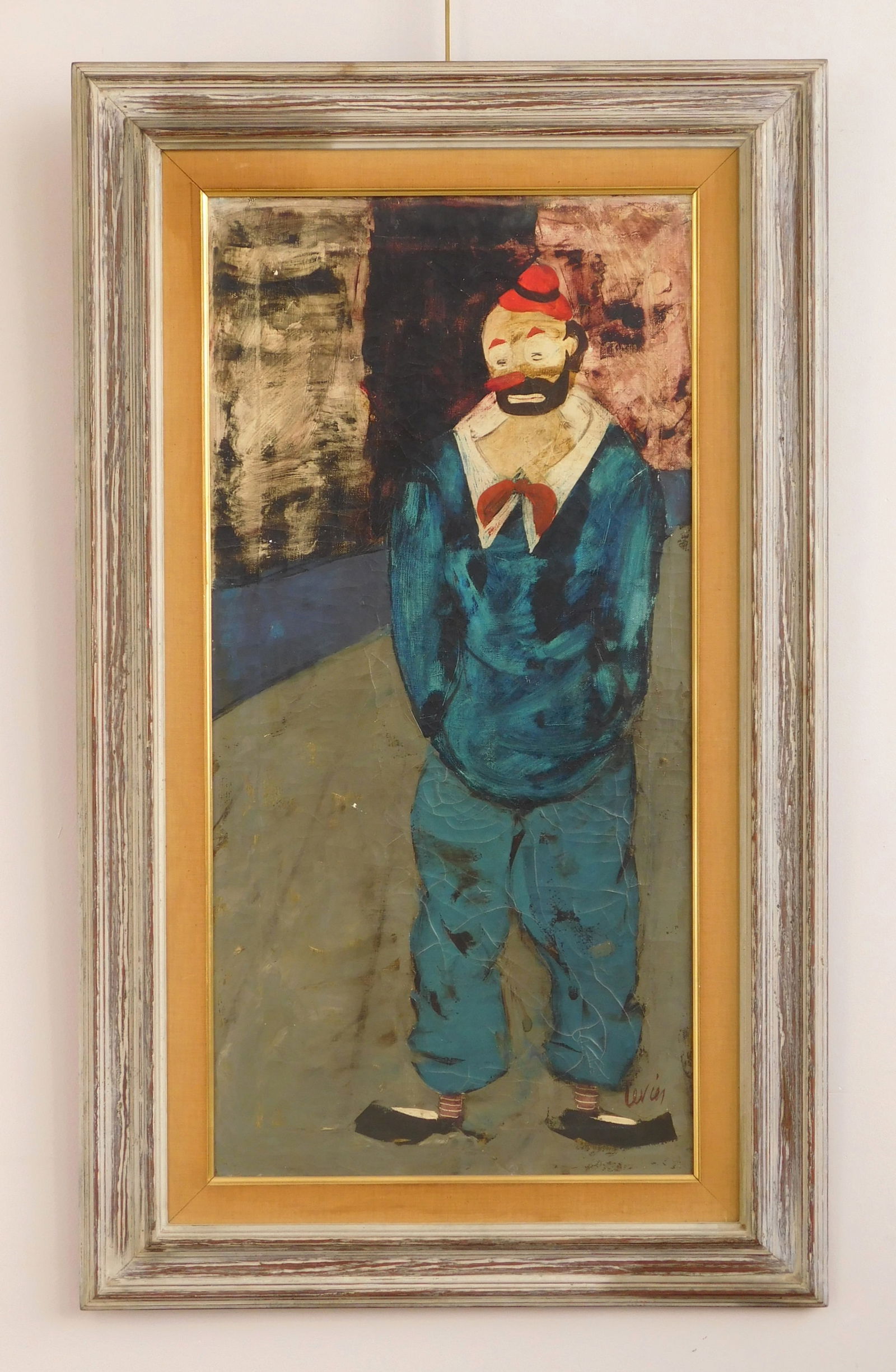 Charles Levier (French, 1920-2003) oil: Clown in Red Hat oil on canvas, signed Levier lower right, framed. 30 x 15" Provenance: Private collection- Hunting Valley, OH
