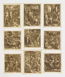 Attributed to Lucas Vorsterman (Flemish, 1595-1675) 9 engravings: The Passion of Christ 9 engravings, after Hendrick Goltzius (Dutch, 1558-1617), various sizes. Provenance: Private collection- Fort Myers, FL