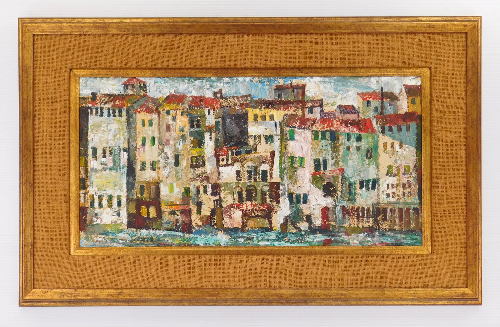 Sister Jane Catherine Lauer (American, 1907-1988) oil: Borgo San Jacopo oil on Masonite, 1957, signed Sister Jane Catherine/ 1957 lower right, framed. 12 x 24" Provenance: Private collection- Canton, OH