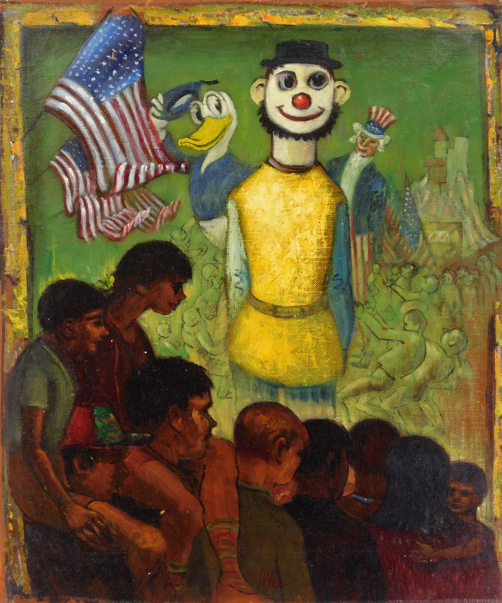 Albert Pels (American, 1910-1998) oil: Thanksgiving Day Parade oil on canvas, signed Pels lower center and titled verso. 24 x 20 1/4" Provenance: Private collection- New York, NY; By descent estate of the artist.