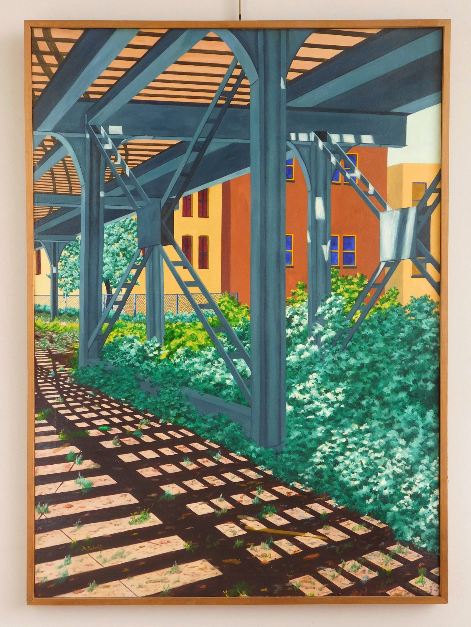 Mark Julius Scholtz (American, 1950- ) oil: Under the El oil on canvas, signed M. Scholtz lower left, framed. 42 x 30" Exhibited: The 66th Annual Cleveland May Show, Cleveland Museum of Art, Cleveland, OH 1985 Provenance: P