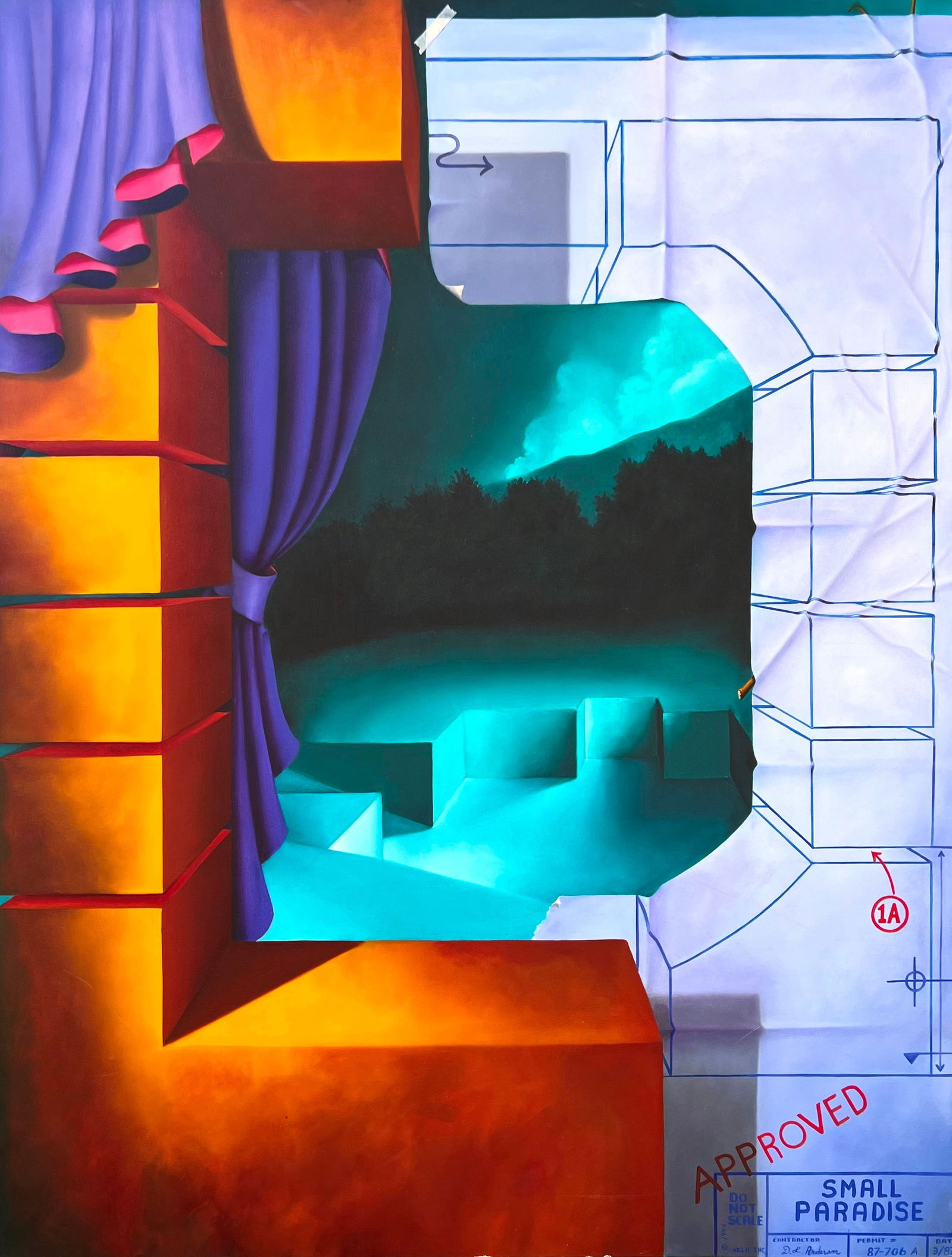 Dennis L. Anderson (American, 20th / 21st c.) acrylic: My Future acrylic on canvas, 1987, signed D. L. Anderson lower right. 92 x 70" Provenance: Craig & Allie Wallace collection- Gates Mills, OH