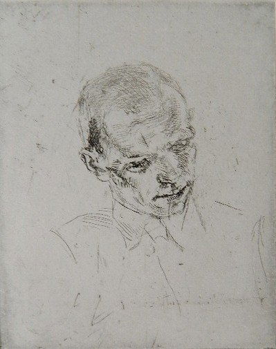 Isabel Bishop etching: Isabel Bishop- ''Sketch of Man's Head'' (Teller 33A)- etching, 1943-45, signed in pencil. 5 x 3 7/8''