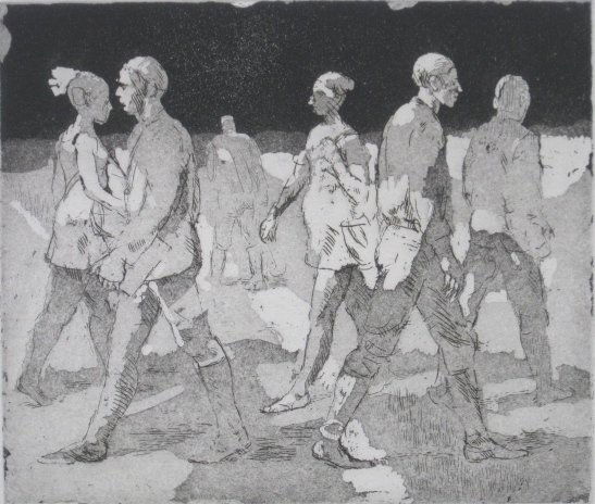 Isabel Bishop aquatint: Isabel Bishop- ''Young People'' (Teller 73)- aquatint, 1974, signed and numbered XXII/XXV in pencil, very good condition. 7 3/8 x 8 5/8''