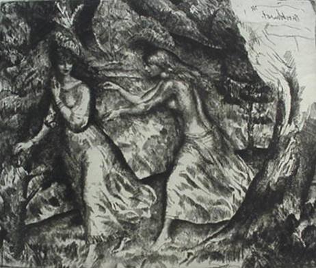 Gerald L. Brockhurst etching: Gerald L. Brockhurst- ''In The Wood'' (Fletcher 14 ii/II)- etching, 1920, signed in pencil, edition of 110. 4 7/8 x 5 7/8''
