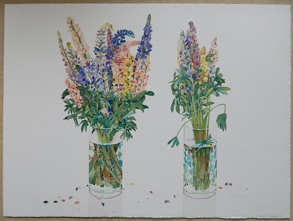 Gary Bukovnik lithograph: Gary Bukovnik- Floral Studies- lithograph in colors, 1988, signed, dated and numbered 1/22 AP in pencil, some fading. 39 x 52''