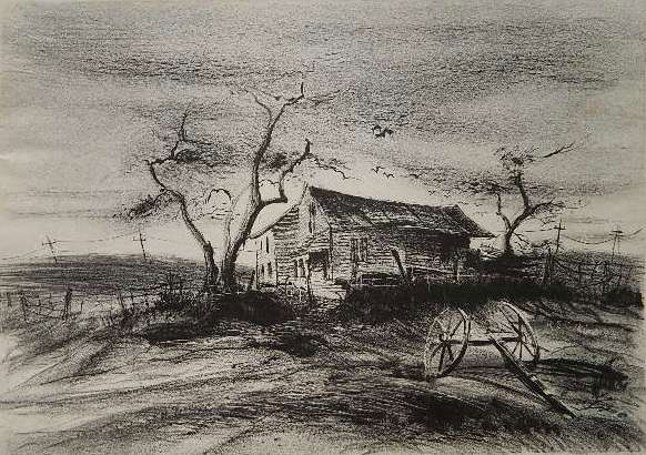 R. S. Calkins; J. Eames - 2 prints: 2 Prints- 1.) Raymond Scott Calkins- ''Landscape''- lithograph, signed, titled and inscribed '1-12 imps' in pencil; 2.) John Eames- Classical Landscape with Animals- etching, signed in pencil. 9 3/8 x