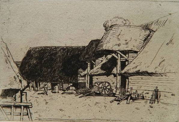 Sir David Young Cameron etching: Sir David Young Cameron- ''Old Farm, Norington'' (Rinder 331)- etching, 1902, initialed in the plate. As published in Walton's ''Compleat Angler''. Winchester Edition, edited by George A. V. Dewar. Lo