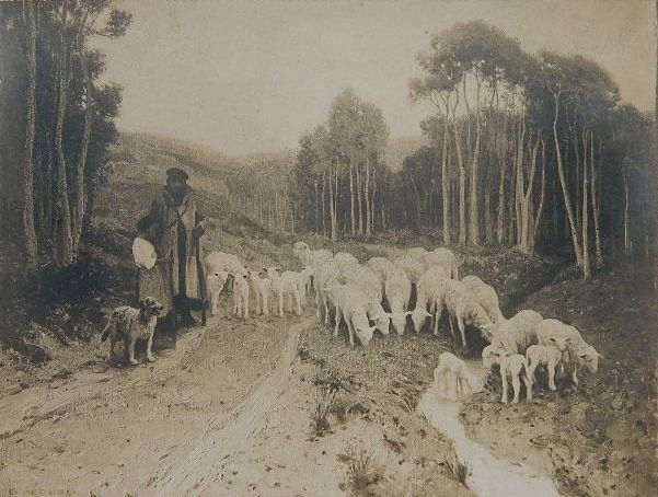 after E. Irving Couse 2 photographs: after E. Irving Couse- ''Indian Brave Recording Gen. Mackensies Fight with the Cheyennes''; ''A Mountain Landscape''- 2 photographs, titled and signed in the mount in pen by E. Irving Couse, various s