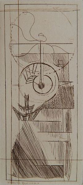 Marcel Duchamp etching: Marcel Duchamp- ''Coffee Mill''- etching, 1947, from the cancelled plate edition of 435, published by Compagnie Francais des Artes Graphiques, Paris. 7 x 3 1/8''