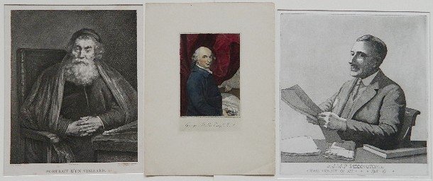 19th / 20th c. European 5 Portrait prints: 19th / 20th c. European School 5 Portrait prints- 1.) William Walker after Sir Henry Raeburn- Portrait of Sir Henry Raeburn- engraving, 1826, proof, laid on another sheet, incomplete printing in the t