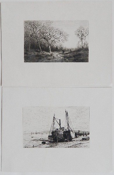 Henry Farrer 2 etchings: Henry Farrer- ''On New York Bay''; ''December''- 2 etchings. 4 3/8 x 7 1/8''; 4 1/2 x 7''