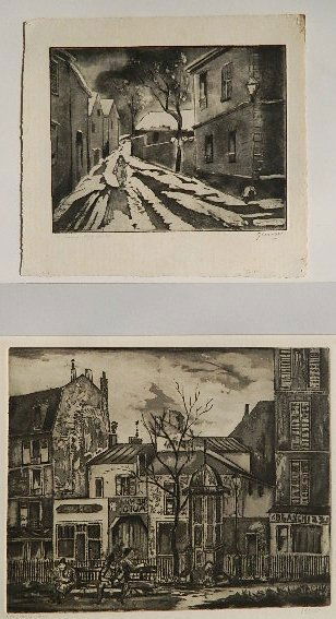Emil Ganso 2 intaglio prints: Emil Ganso- ''Paris Park (Montparnasse)'' (Smith I-121A); ''Quincy-Segu-Winter'' (S. I-127)- 1 drypoint and aquatint, and 1 hard and soft ground etching, aquatint and roulette, 1929, 1926 or 1929, bot
