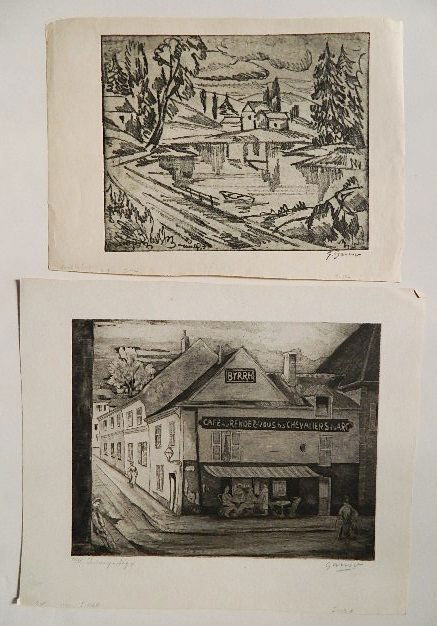 Emil Ganso 2 intaglio prints: Emil Ganso- ''Quincy-Segy-(Cafe)'' (Smith I-126); ''Road by the Lake'' (S. I-132)- 1 soft-ground etching and aquatint and 1 soft-ground etching on zinc, 1929-30, 1927, both signed, editions of 35 or 3
