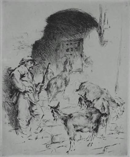 Arthur William Heintzelman etching: Arthur William Heintzelman- ''Le Chevrier'' (Smith 124)- etching, signed and annotated 'Ed. 80' in pencil. 9 1/4 x 7 1/2''
