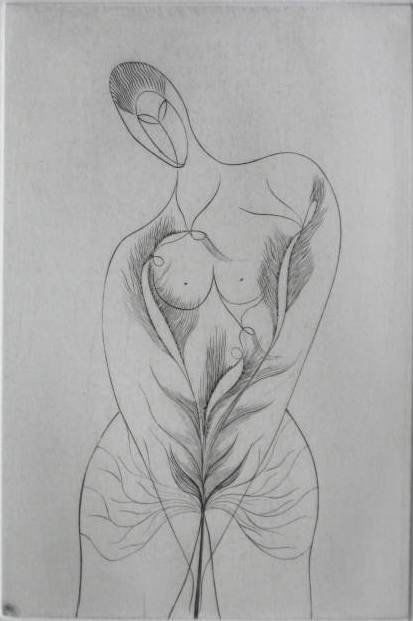 Ian Hugo engraving: Ian Hugo- ''Forest Woman'' (AAA/Czestochowski 1979.012.007)- engraving, 1946, signed, dated, titled and numbered 24/50, from 'Ten Engravings' portfolio as published in 1979. 6 x 6''
