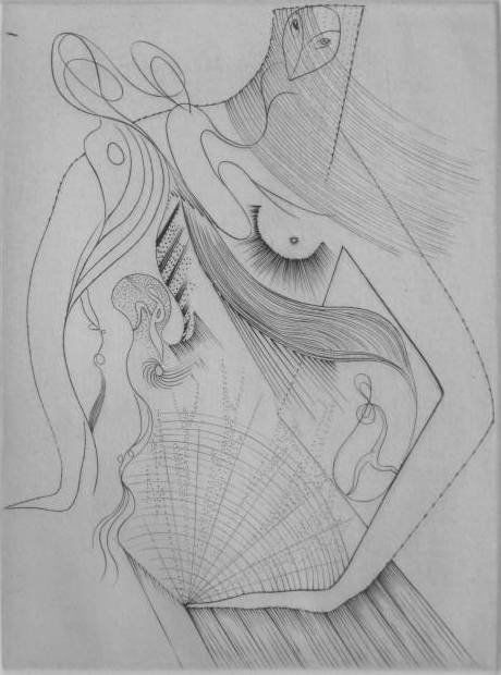 Ian Hugo engraving: Ian Hugo- ''Mother of All'' (AAA/Czestochowski 1979.012.008)- engraving, 1946, signed, dated, titled and numbered 48/50, from 'Ten Engravings' portfolio as published in 1979. 6 x 6''