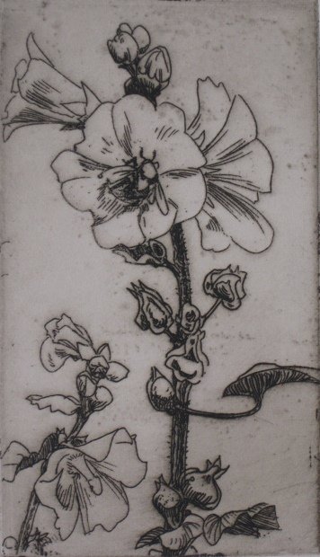 Henry G. Keller etching: Henry G. Keller- ''Hollyhocks''- etching, signed in pencil, very good condition. 3 x 5 1/4''