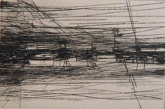 John F. Koenig etching: John F. Koenig- Landscape- etching, 1958, signed, dated and numbered 9/156 in pencil. 2 x 3 1/2''