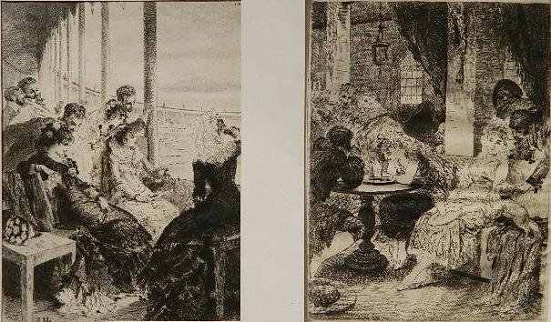 Jose Bufill Llovera 2 etchings: Jose Bufill Llovera- ''Una Bottillera''; ''La Plaza de Toros''- 2 etchings. 12 1/8 x 9 1/8'' ea.