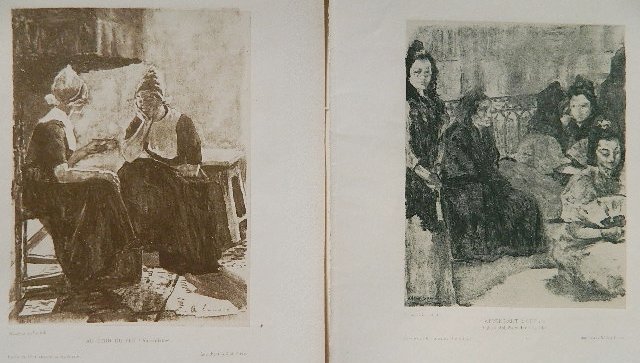 Alexandre Lunois 2 off-set lithographs: Alexandre Lunois- ''Attendant l'Office, Eglise des Salvador, Seville''; ''Au Coin de Feu (Volendant)''- 2 off-set lithographs, 1901. 6 5/16 x 5 3/16''; 7 3/16 x 5 3/8''