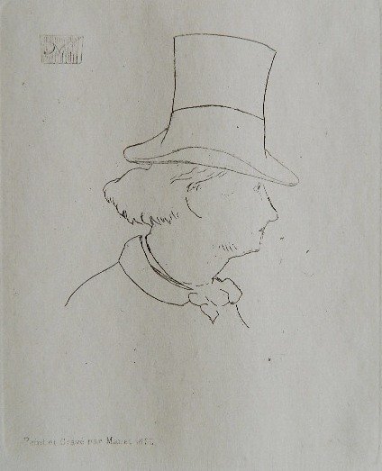 Edouard Manet etching: Edouard Manet- ''Charles Baudelaire de Profile'' (Harris 59)- etching, 1860, posthumous printing. 4 x 3 1/4''