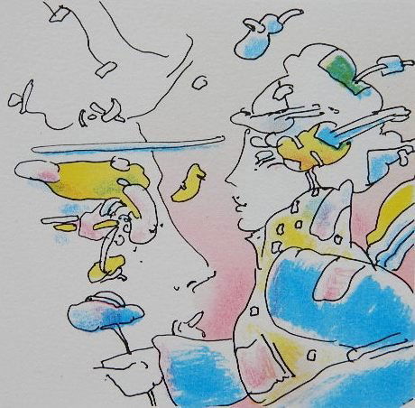 Peter Max lithograph: Peter Max- ''Cosmic Holiday''- lithograph in colors, signed and numbered 228/280 in pencil, blind stamped 'Peter Max / 1981 c / New York', a minor staining in bottom margin, some fading. 4 1/2 x 4 1/2