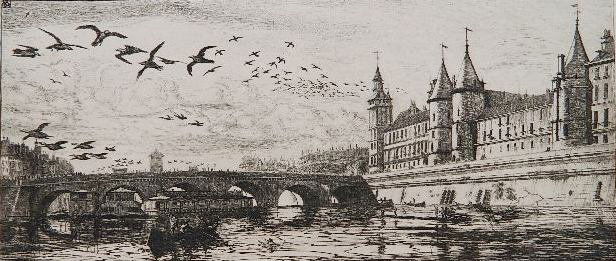 Charles Meryon etching: Charles Meryon- ''St. L'Ettienne-du-Mont'' (Schneiderman 25)- etching, 1852, as published by Edition Mazarine in 'Eaux-fortes Sur Paris' in 1926. 5 1/2 x 12 5/8''