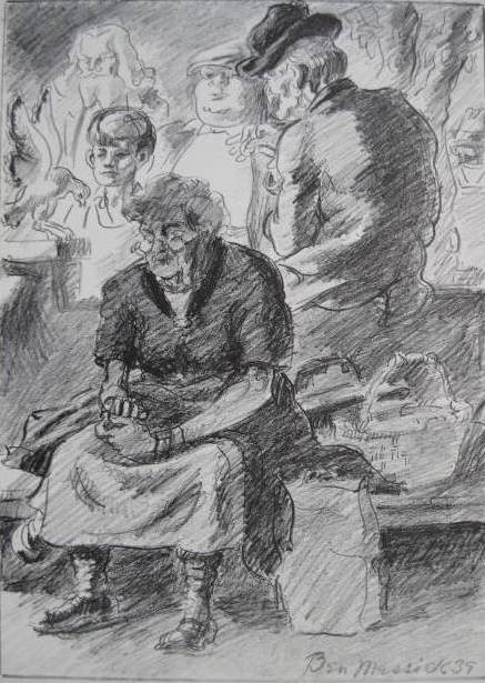 Ben Messick lithograph: Ben Messick, ''Waiting For The Bus'', lithograph, 1939, very good condition. 11 x 7 3/4''