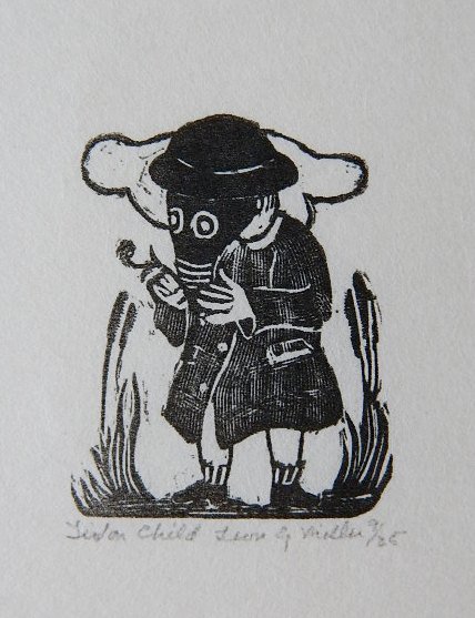 Leon Gordon Miller woodcut: Leon Gordon Miller- ''? Child''- woodcut, signed, titled and numbered 9/25 in pencil. 2 1/8 x 1 1/2''