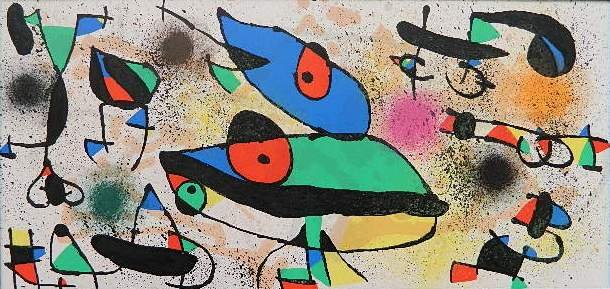 Joan Miro lithograph: Joan Miro- ''Miro Sculptures'' (Maeght 949)- lithograph in colors, 1974, as published in the book by Alain Jouffroy and Joan Teixdor.