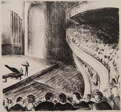 Helen Noel lithograph: Helen Noel- ''The Concert''- lithograph, signed, titled and numbered 9/9 in pencil. 10 1/2 x 9 1/2''