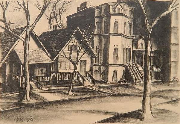 Helen Noel lithograph: Helen Noel- ''Chicago Cityscape II''- lithograph, ca. 1930, minor handling creases throughout. 8 3/4 x 12 1/2''