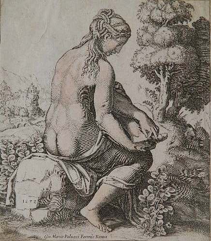 The Master 'de Au' engraving: The Master 'de Au'- Venus Wounded By A Thorn- engraving, 1532, repair to paper, some staining, glued to support sheet along top edge. 7 1/2 x 6 5/8''