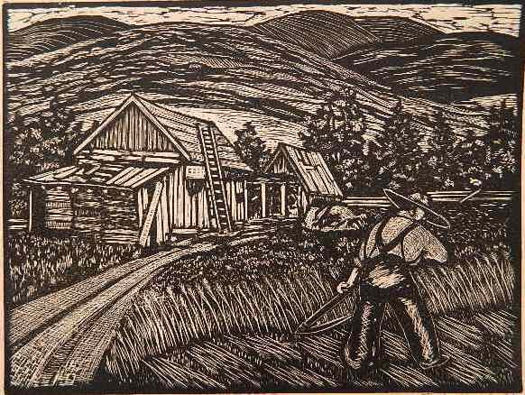 Betty Waldo Parrish woodblock: Betty Waldo Parrish- ''Appalachian Haying''- woodblock, signed and numbered 3/12 in pencil. 6 x 8''