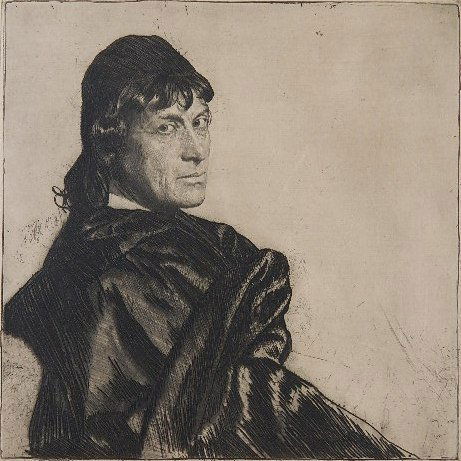 Ferdinand Schmutzer etching: Ferdinand Schmutzer- Joseph Kainz as Hamlet- etching, signed in pencil. 12 1/2 x 12 1/2''