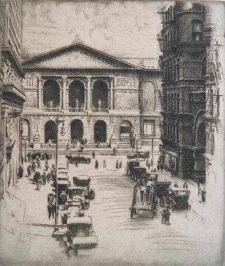 Otto J. Schneider etching: Otto J. Schneider- ''Facade of The Art Institute of Chicago''- etching, ca. 1920, signed in pencil. 10 x 8 1/2''