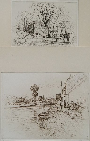 Eric G. Scott 2 etchings: Eric G. Scott- ''River at Amiens''; ''Spring in the Midi''- 2 etchings, 1925, 1926, both signed in pencil, various sizes.