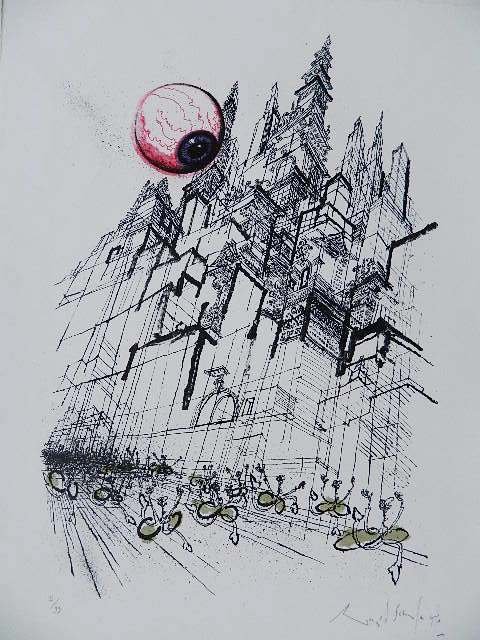 Ronald Searle lithograph: Ronald Searle- Untitled- lithograph in colors, 1970, signed, dated and numbered 52/99 in pencil. 26 x 19 3/4''