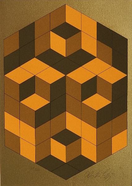 Victor Vasarely silkscreen: Victor Vasarely- Untitled- silkscreen in colors, signed and numbered 60/250 in pencil, slightly light struck, minor handling crease along bottom edge. 12 3/4 x 9 7/8'' (also sheet)