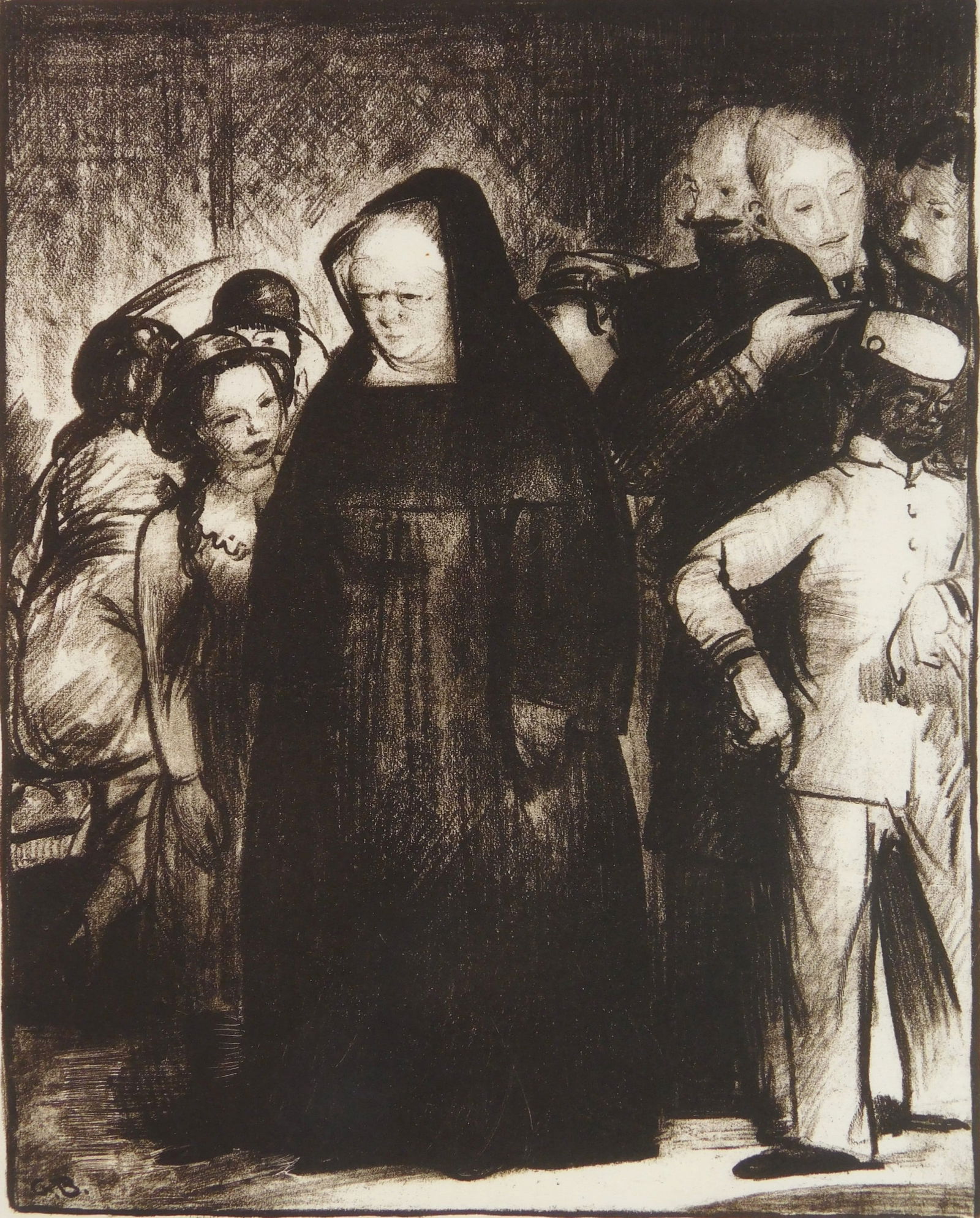 George Bellows (American, 1882-1925) lithograph: In An Elevator lithograph, 1916, estate signed 'George Bellows/ J. B. B.' and No, 37 in pencil, edition of 54. 10 x 8'' Literature: Mason 32 Provenance: Private collection- Chagr