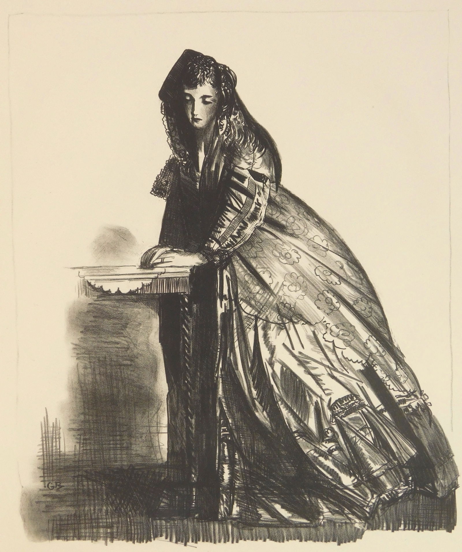 George Bellows (American, 1882-1925) lithograph: The Actress lithograph, 1923-24, signed and titled in pencil, also signed in pencil by the printer Bolton Brown, edition of 43. 13 1/4 x 11 1/8'' Mason 178 Provenance: Private collection- Chag