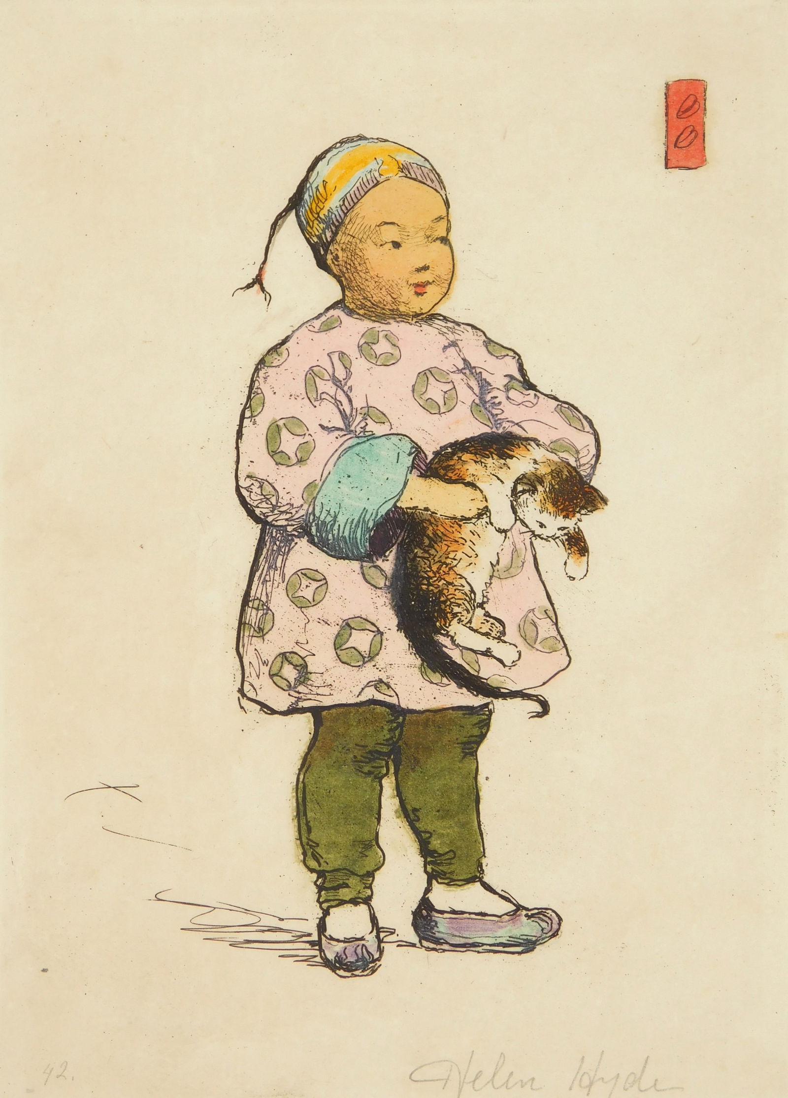 Helen Hyde (American, 1868-1919) etching in color (1 of 5)