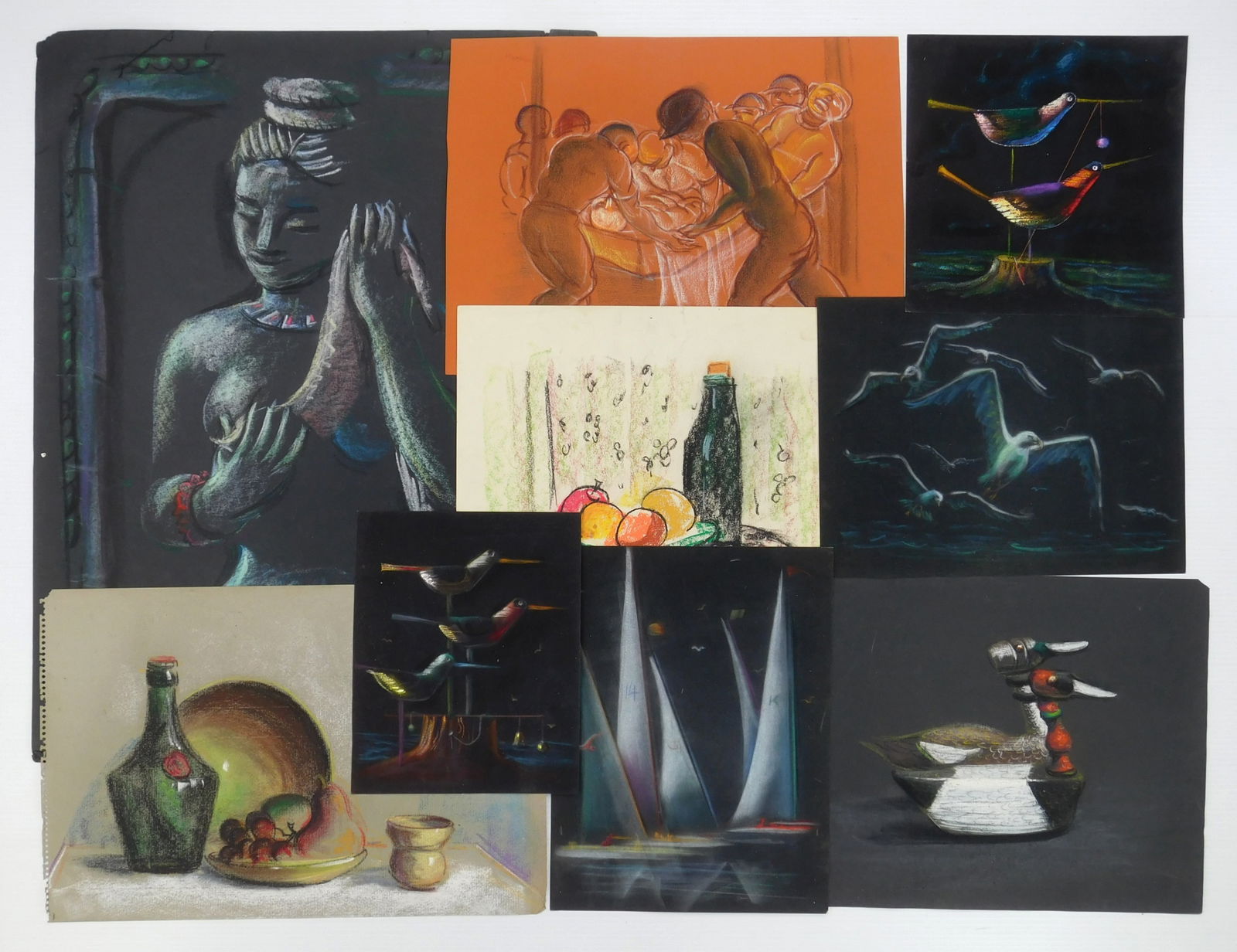 Albert Pels (American 1910-1998) drawings: Untitled 9 Drawings on paper, 3 signed, various subjects and sizes Provenance: Private collection- New York, NY; By descent estate of the artist.