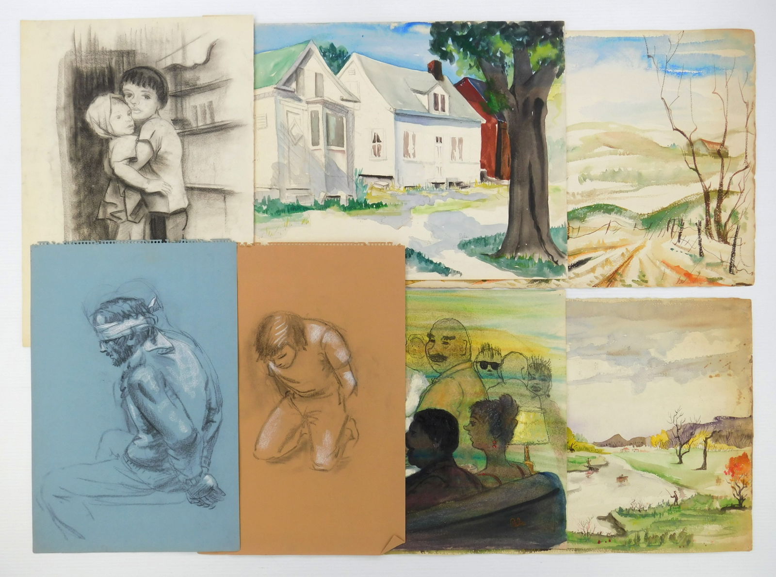 Albert Pels (American 1910-1998) oil on paper: Untitled 7 oil on paper, 5 are signed, various subjects and sizes Provenance: Private collection- New York, NY; By descent estate of the artist.