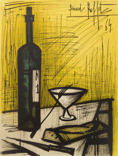 Bernard Buffet (American, 1928-1999) lithograph: Le Pain et Le Vin lithograph in colors, 1964, signed in pencil. 22 x 17" Provenance: Craig & Allie Wallace collection- Gates Mills, OH